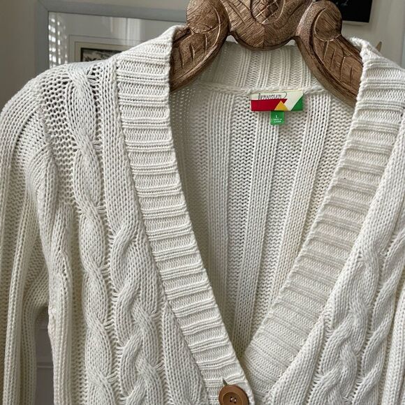 Fervour ModCloth Fisherman Cardigan Sweater Ivory L - Picture 2 of 7